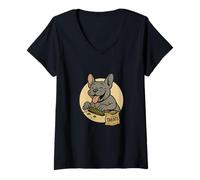 Donna Bulldog francese prelibatezze Rolling Vintage Style Frenchie Maglietta con Collo a V