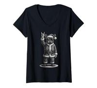 Donna Bulldog Francese Rock Music Christmas Dog Lover Maglietta con Collo a V