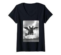 Donna Bulldog Francese, Scopa da Strega, Ali di Pipistrello, Cane spettrale per Halloween Maglietta con Collo a V