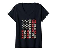 Donna Bulldog francese - Zampe bandiera americana Maglietta con Collo a V