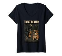 Donna Bulldog inglese Treat dealer parodia umorismo amante dei cani Maglietta con Collo a V