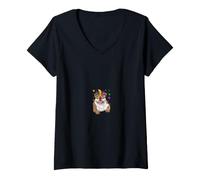 Donna Bulldog Mardi Gras Maglietta con Collo a V