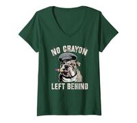 Donna Bulldog No Crayon Left Behind Grunt Team Militare Il Mio Soldato Maglietta con Collo a V
