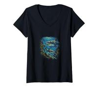 Donna Bullshark Ocean Predator Vita Marina Subacquea Maglietta con Collo a V