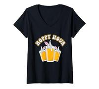 Donna Bunny Beer Lover Happy Easter Sunday Egg Easter Drinking Maglietta con Collo a V