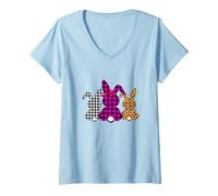 Donna Bunny Buffalo Leopard Plaid Print Happy Easter Day Uomo Donna Maglietta con Collo a V