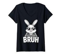 Donna Bunny Face with Sunglasses Easter Bruh Day for Boys Men Kids Maglietta con Collo a V