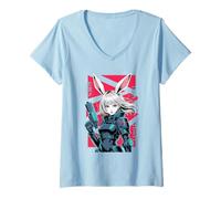 Donna Bunny Girl Techwear Harajuku Anime Manga Cyberpunk Estetica Maglietta con Collo a V