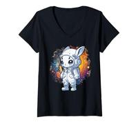 Donna Bunny Rabbit Astronaut Casco Space Suit Ragazze Grafica Maglietta con Collo a V
