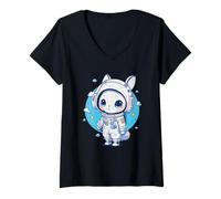 Donna Bunny Rabbit Astronaut Casco Space Suit Ragazze Grafica Maglietta con Collo a V