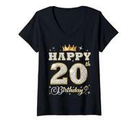 Donna Buon 20° Compleanno, Festa di Compleanno per Donne e Uomini di 20 Anni Maglietta con Collo a V