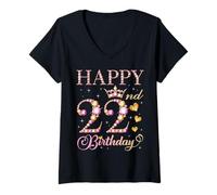 Donna Buon 22° Compleanno 22 Anni Uomini Donne Festa di Compleanno Maglietta con Collo a V