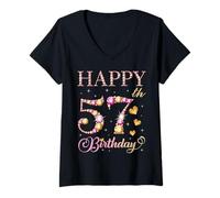 Donna Buon 57° Compleanno Festa di Compleanno per Uomini e Donne di 57 Anni Maglietta con Collo a V