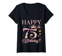 Donna Buon 75° Compleanno Festa di Compleanno per Uomini e Donne di 75 Anni Maglietta con Collo a V