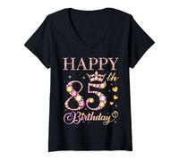 Donna Buon 85° Compleanno Festa di Compleanno per Uomini e Donne di 85 Anni Maglietta con Collo a V