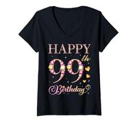 Donna Buon 99° Compleanno Festa di Compleanno per Uomini e Donne di 99 Anni Maglietta con Collo a V