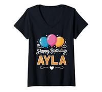Donna Buon Compleanno Ayla Maglietta con Collo a V