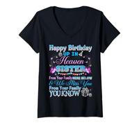 Donna Buon Compleanno Celeste Mia Sorella My Angel in Heaven Memory Maglietta con Collo a V