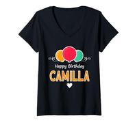 Donna Buon compleanno dicendo Camilla Maglietta con Collo a V