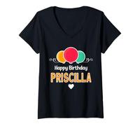 Donna Buon compleanno dicendo Priscilla Maglietta con Collo a V