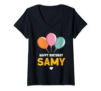 Donna Buon compleanno dicendo Samy Maglietta con Collo a V
