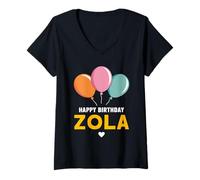 Donna Buon compleanno dicendo Zola Maglietta con Collo a V