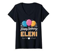 Donna Buon Compleanno Eleni Maglietta con Collo a V