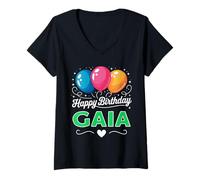 Donna Buon Compleanno Gaia Maglietta con Collo a V