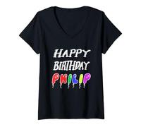 Donna Buon Compleanno Philip Maglietta con Collo a V
