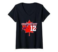 Donna Buon dodicesimo Compleanno Boy Canada Maple Leaf Hockey Maglietta con Collo a V