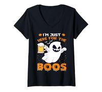 Donna Buon Halloween - Qui Per I BOOS Maglietta con Collo a V