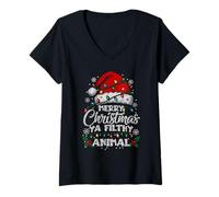 Donna Buon Natale Animal Filthy Ya Costume Corrispondente Famiglia Maglietta con Collo a V