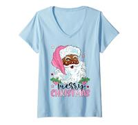 Donna Buon Natale Babbo Natale Nero Afro Americano Natale Maglietta con Collo a V