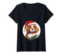 Donna Buon Natale Beagle Dog Lover Delight Maglietta con Collo a V