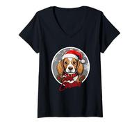Donna Buon Natale Beagle Dog Lover Delight Maglietta con Collo a V