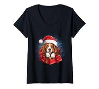 Donna Buon Natale Beagle Dog Lover Delight Maglietta con Collo a V