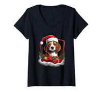 Donna Buon Natale Beagle Dog Lover Delight Maglietta con Collo a V