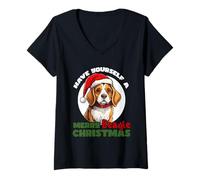 Donna Buon Natale Beagle Dog Lover Delight Maglietta con Collo a V