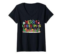 Donna Buon Natale Block Building Master Builder Brick Builder Maglietta con Collo a V
