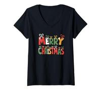 Donna Buon Natale Colorful Presents Holiday Cheer Maglietta con Collo a V