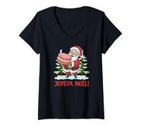 Donna Buon Natale in Francese/Joyeux Noel Maglietta con Collo a V