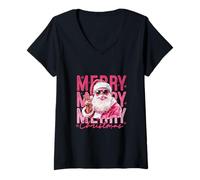 Donna Buon Natale - Incontra Il Tuo Nuovo Babbo Natale Rosa Maglietta con Collo a V