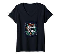 Donna Buon Natale Look con Questo Naughty Jingle My Bells Logo Maglietta con Collo a V