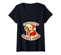Donna Buon Natale per Cani Clumber Spaniel I Believe in Santa Paws Maglietta con Collo a V