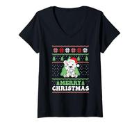 Donna Buon Natale Retro Brutto Natale Orso Polare Maglietta con Collo a V