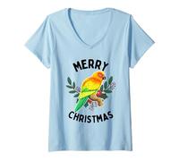 Donna Buon Natale Tropicale Sun Conure Acquerello Maglietta con Collo a V