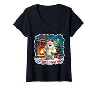 Donna Buon Natale Yeti Cappello di Babbo Natale Abominevole Pupazzo di Neve Bambini Natale Maglietta con Collo a V