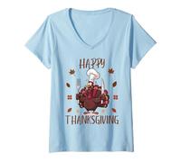Donna Buon Ringraziamento 2025 Divertente Turchia Day Family Dinner Maglietta con Collo a V