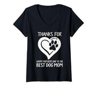 Donna Buona festa della mamma al miglior cane Mamma Grazie per l'amore Maglietta con Collo a V