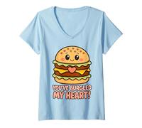 Donna Burger Pun You 've Burgled My Heart Cute Love Citazione Maglietta con Collo a V